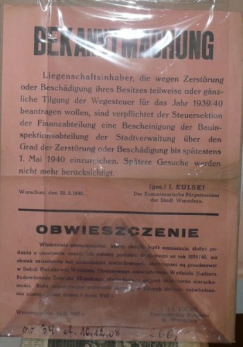 Affiche about tax remition,Warsaw 1940